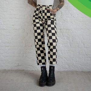 Pandco high rise checkered cargo canvas pants. Ankle cut. Size Aus 12/US 8